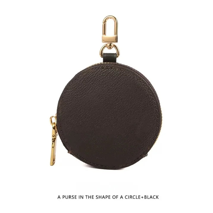 Genuine Leather Round Mini Bag Charm – Luxury Circle Coin Purse & Lipstick Holder | Elegant Accessory for Handbags & Crossbody Straps