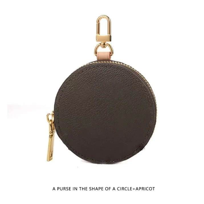 Genuine Leather Round Mini Bag Charm – Luxury Circle Coin Purse & Lipstick Holder | Elegant Accessory for Handbags & Crossbody Straps