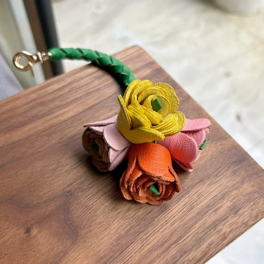 Handwoven DIY Genuine Leather Tassel Floral Bag Charm – Versatile Gift Accessory