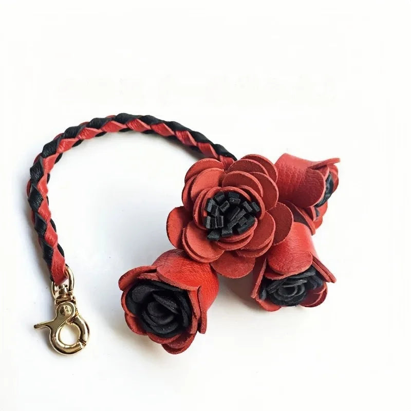 Handwoven DIY Genuine Leather Tassel Floral Bag Charm – Versatile Gift Accessory