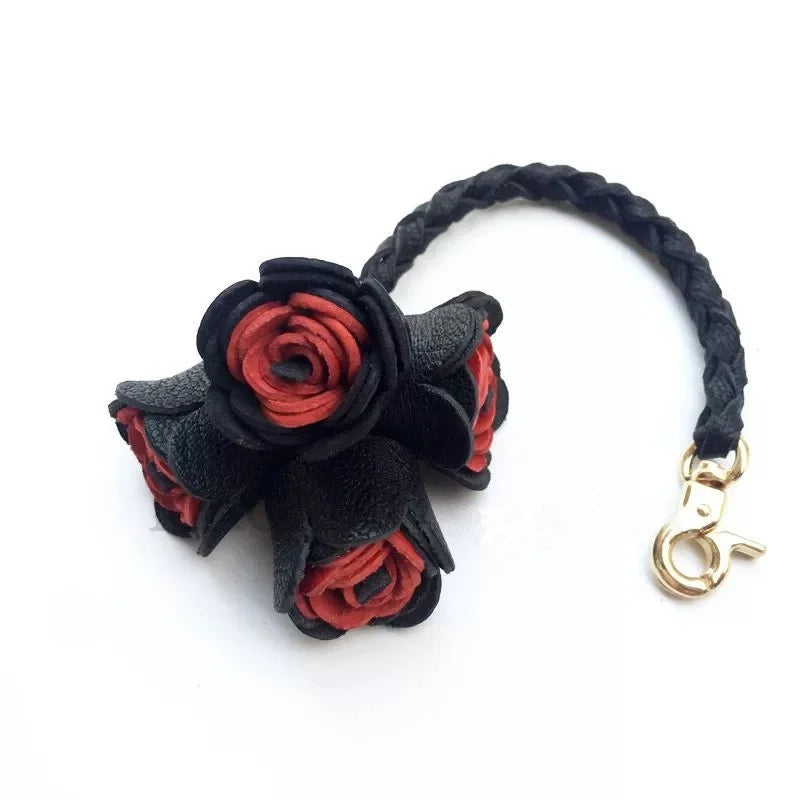 Handwoven DIY Genuine Leather Tassel Floral Bag Charm – Versatile Gift Accessory