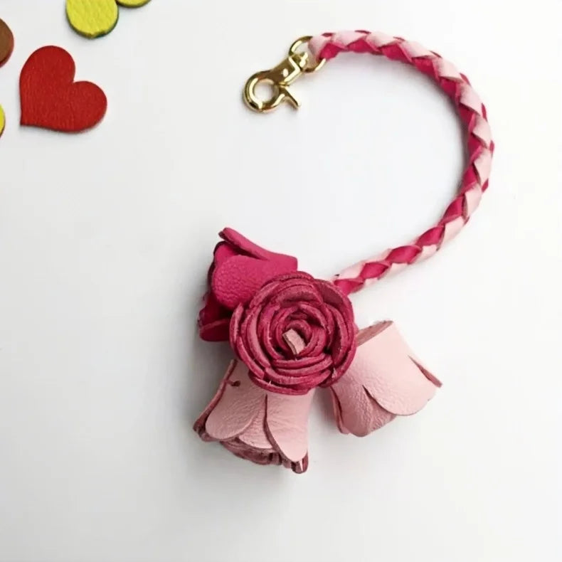 Handwoven DIY Genuine Leather Tassel Floral Bag Charm – Versatile Gift Accessory