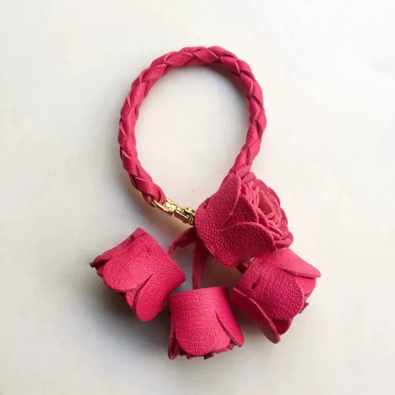 Handwoven DIY Genuine Leather Tassel Floral Bag Charm – Versatile Gift Accessory
