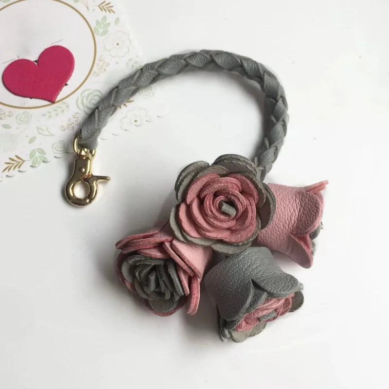 Handwoven DIY Genuine Leather Tassel Floral Bag Charm – Versatile Gift Accessory