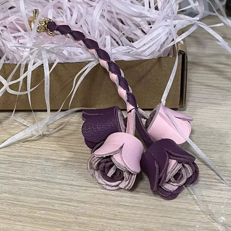 Handwoven DIY Genuine Leather Tassel Floral Bag Charm – Versatile Gift Accessory