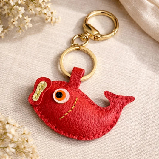 Lucky Koi Fish Leather Bag Charm – Handmade Red Leather Keychain | Symbol of Good Fortune Purse Charm | Handcrafted Handbag Accessory Gift for Her