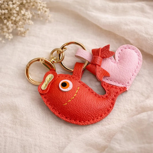 Lucky Koi Fish Leather Bag Charm – Handmade Red Leather Keychain | Symbol of Good Fortune Purse Charm | Handcrafted Handbag Accessory Gift for Her