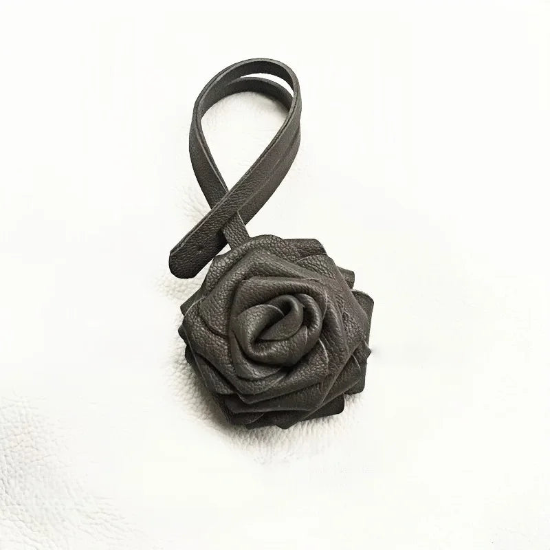 Handcrafted Leather Rose Bag Charm – 3D Flower Purse Pendant | Elegant Handmade Handbag Accessory with Pearl Accent | Romantic Floral Keychain Gift for Her