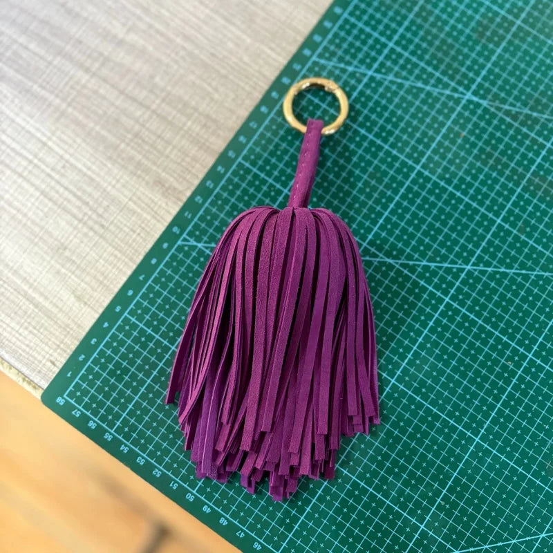 Handcrafted Suede Leather Tassel Bag Charm – Full Fringe Statement Handbag Accessory | Soft Genuine Leather Key chain Pendant | Elegant Minimalist Bag Decor Gift for Her