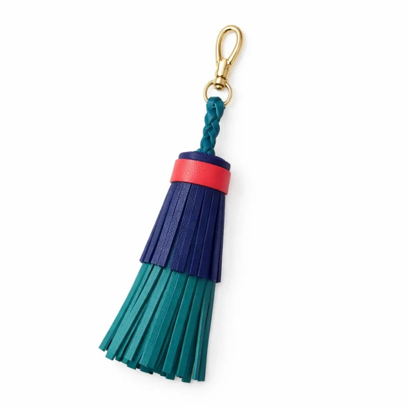 Multicolor Layered Leather Tassel Bag Charm – Handcrafted Lambskin Fringe Pendant | Color-Block Designer Handbag Accessory | Elegant Statement Keychain Gift for Her