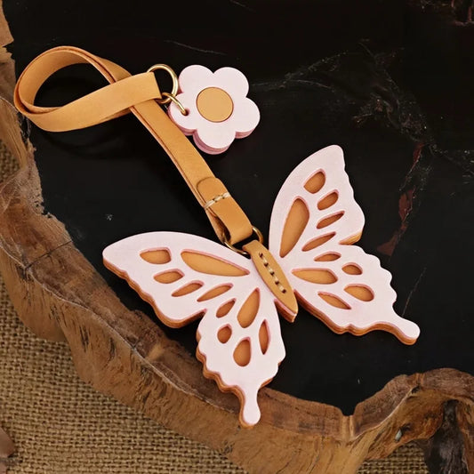 Oversized Hollow Butterfly Leather Bag Charm – Handcrafted Full-Grain Leather Statement Pendant | Artisan Cutwork Design | Elegant Gift for Her