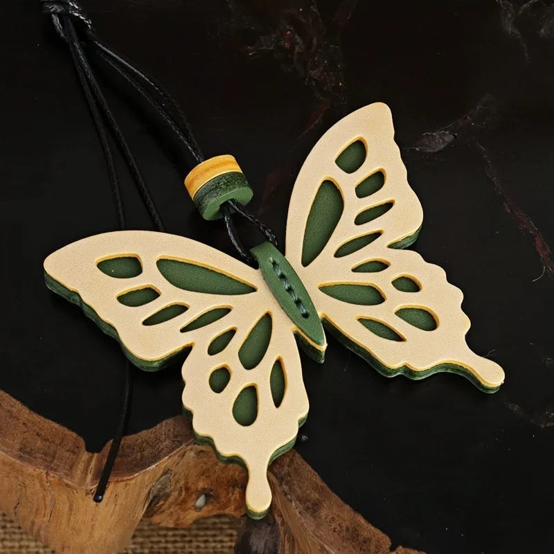 Oversized Hollow Butterfly Leather Bag Charm – Handcrafted Full-Grain Leather Statement Pendant | Artisan Cutwork Design | Elegant Gift for Her