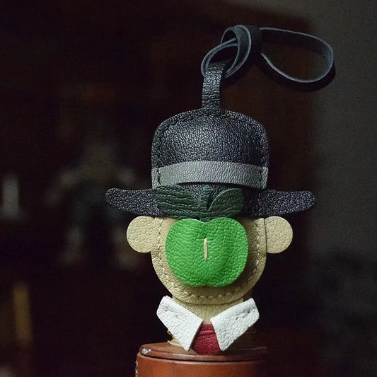 Handcrafted Artist Leather Bag Charm – Original Surreal-Inspired Design in Premium Grained Sheepskin | Unique Handmade Pendant for Handbags & Car Keys | Artistic Gift for Women