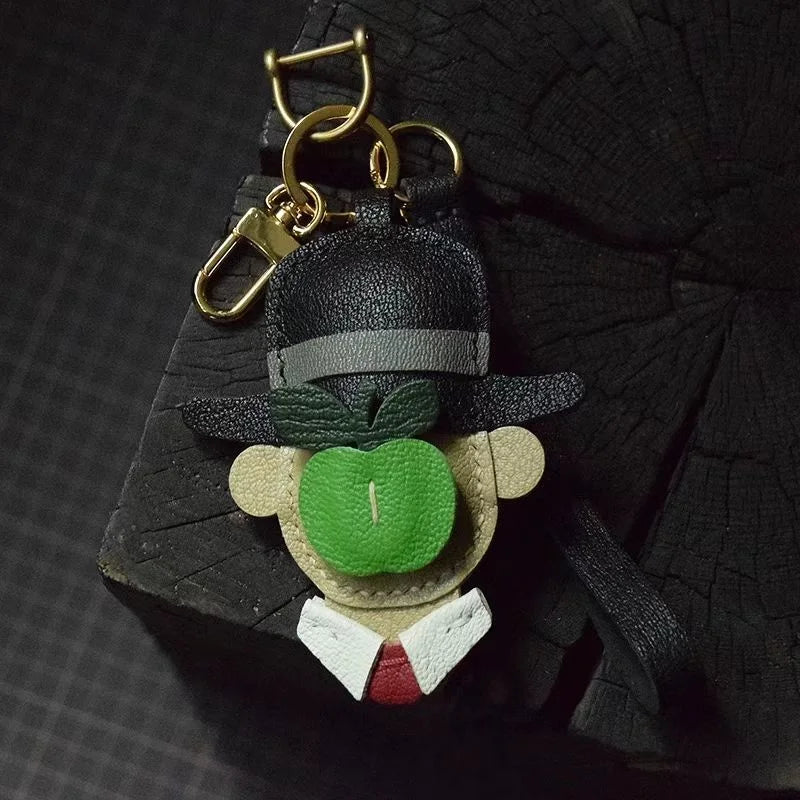 Handcrafted Artist Leather Bag Charm – Original Surreal-Inspired Design in Premium Grained Sheepskin | Unique Handmade Pendant for Handbags & Car Keys | Artistic Gift for Women