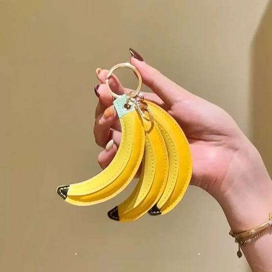 Banana Bunch Leather Bag Charm – Handmade Yellow Fruit Pendant | Fun & Creative Keychain for Handbags | Whimsical Leather Accessory Gift for Her