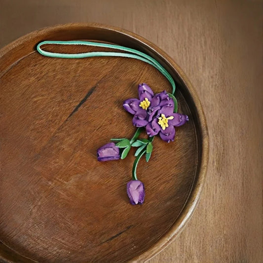 Purple Blossom Leather Bag Charm – Handmade Full-Grain Leather Flower Pendant | Unique Handcrafted Sakura-Inspired Accessory | Elegant Handbag Decoration Gift
