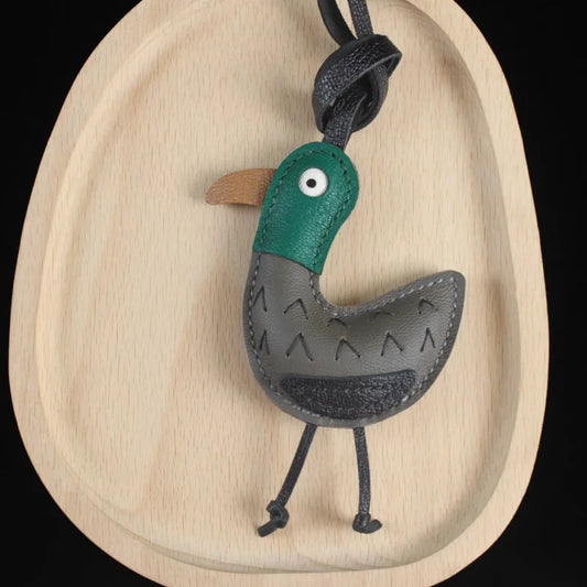 Whimsical Duck Leather Bag Charm – Handmade Full-Grain Goatskin Pendant | Playful Luxury Keychain for Handbags | Quiet Moments Companion