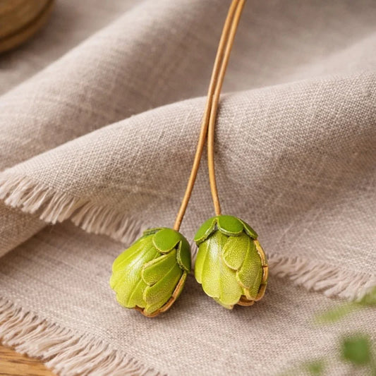 Handcrafted Double Bloom Leather Bag Charm – Artisan-Calfskin Floral Pendant with Twin Bud Design | Elegant Seasonal Accessory | Thoughtful Gift for Her