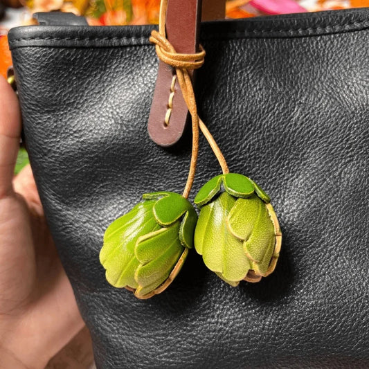 Handcrafted Double Bloom Leather Bag Charm – Artisan-Calfskin Floral Pendant with Twin Bud Design | Elegant Seasonal Accessory | Thoughtful Gift for Her