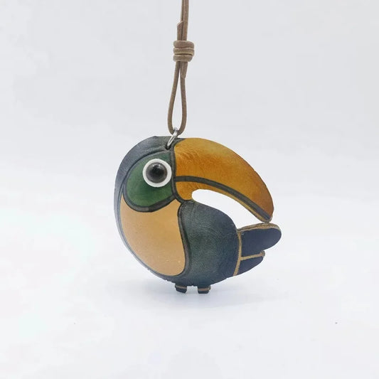 Handcrafted Flamingo & Toucan Leather Bag Charm – Artistic Animal Pendant in Full-Grain Leather | Mini Keychain Accessory | Thoughtful Gift for Her