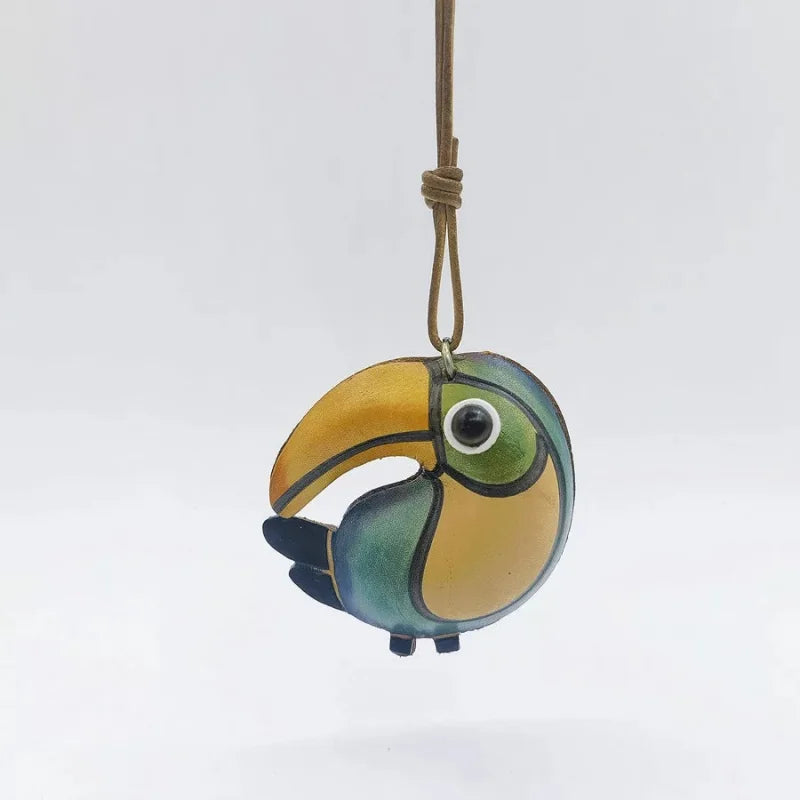Handcrafted Flamingo & Toucan Leather Bag Charm – Artistic Animal Pendant in Full-Grain Leather | Mini Keychain Accessory | Thoughtful Gift for Her