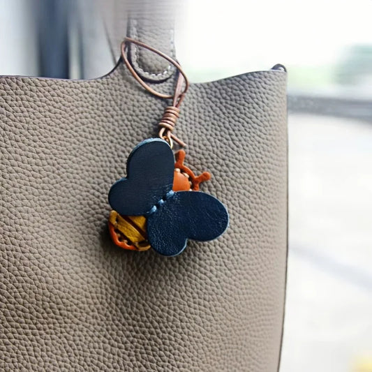 Bee & Honey Pot Leather Bag Charm – Handmade Full-Grain Cowhide Pendant | Cute Insect-Inspired Keychain | Creative Accessory for Handbags & Keys