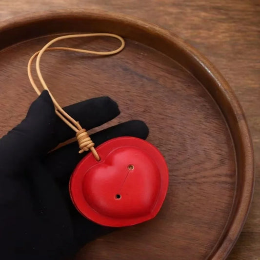 Vintage Heart Bell Leather Bag Charm – Handmade Full-Grain Cowhide Pendant | Retro Love Keychain | Unique Gift Accessory