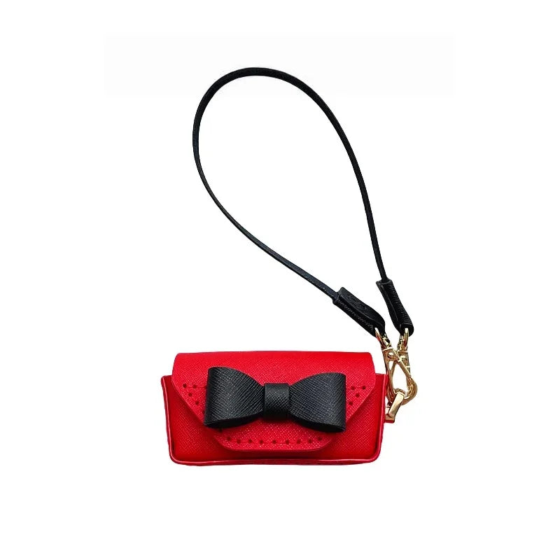 Handmade Leather Bow Lipstick Charm – Mini Bag Pendant with Keychain | Portable Cowhide Organizer for Lipstick, Coins & Accessories