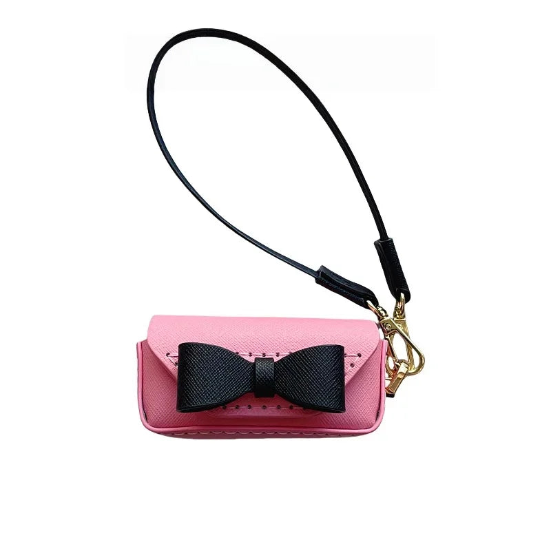 Handmade Leather Bow Lipstick Charm – Mini Bag Pendant with Keychain | Portable Cowhide Organizer for Lipstick, Coins & Accessories