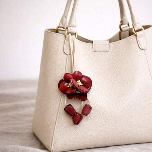 Butterfly Blue Leather Flower Bag Charm – Handcrafted Full-Grain Leather Floral Pendant | Elegant Botanical Bag Accessory | Artisan Gift for Her