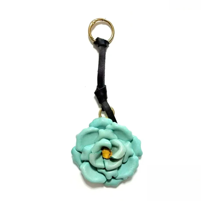 Handcrafted Blooming Rose Leather Bag Charm – Full-Grain Cowhide 3D Floral Pendant | Elegant Countryside-Inspired Handbag Accessory
