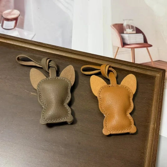 French Bulldog Leather Bag Charm – Handmade French Goatskin Pendant | Cute Dog Keychain Gift | Handcrafted Backpack Accessory for Couples & Pet Lovers