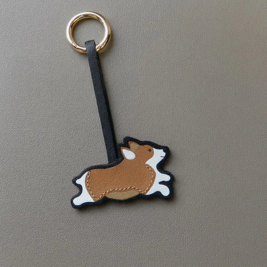 Corgi Leather Bag Charm – Handmade French Sheepskin Keychain | Playful Dog-Inspired Pendant | Whimsical Gift for Pet Lovers