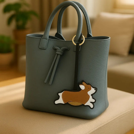 Corgi Leather Bag Charm – Handmade French Sheepskin Keychain | Playful Dog-Inspired Pendant | Whimsical Gift for Pet Lovers