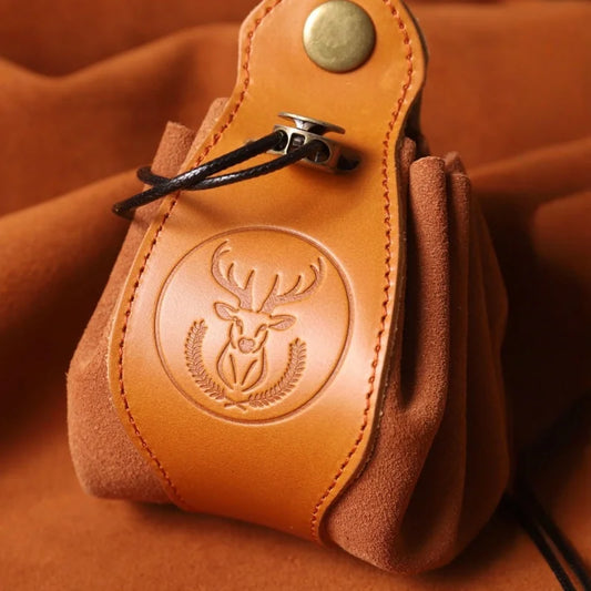 Deer Emblem Leather Lipstick Charm – Handmade Full-Grain Leather Pouch | Multifunctional Storage for Lipstick & Essentials | Rustic Artisan Gift for Men & Women