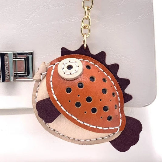 Dolphin Leather Bag Charm – Handmade Vegetable-Tanned Leather Animal Keychain & Handbag Pendant | Cute Ocean-Inspired Accessory | Thoughtful Gift for Her