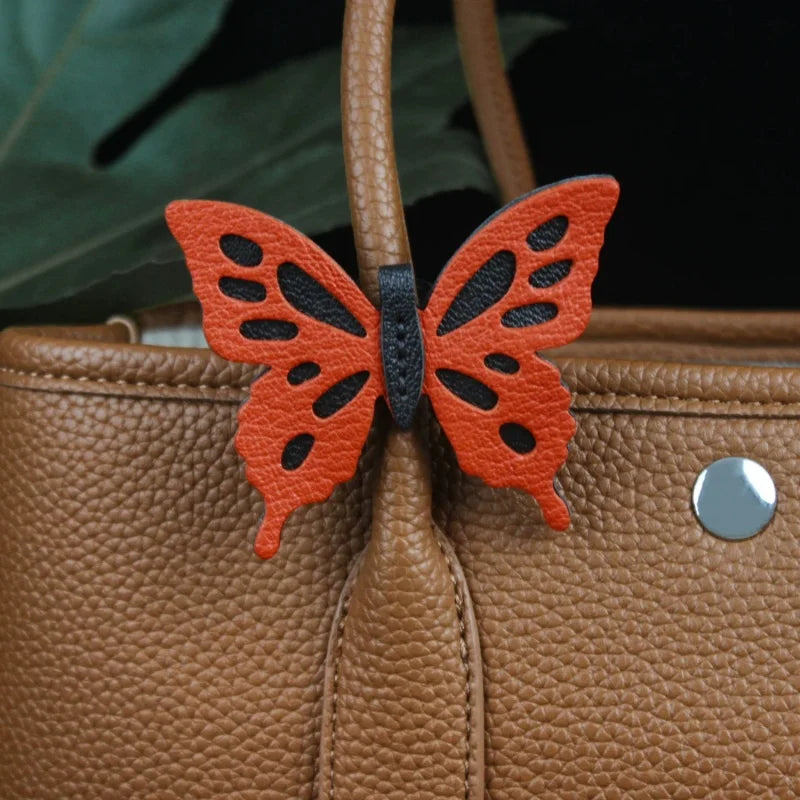 Dancing Butterfly Leather Bag Charm – Handmade Graceful Insect Pendant | Elegant Cowhide Accessory | Whimsical Gift for Women