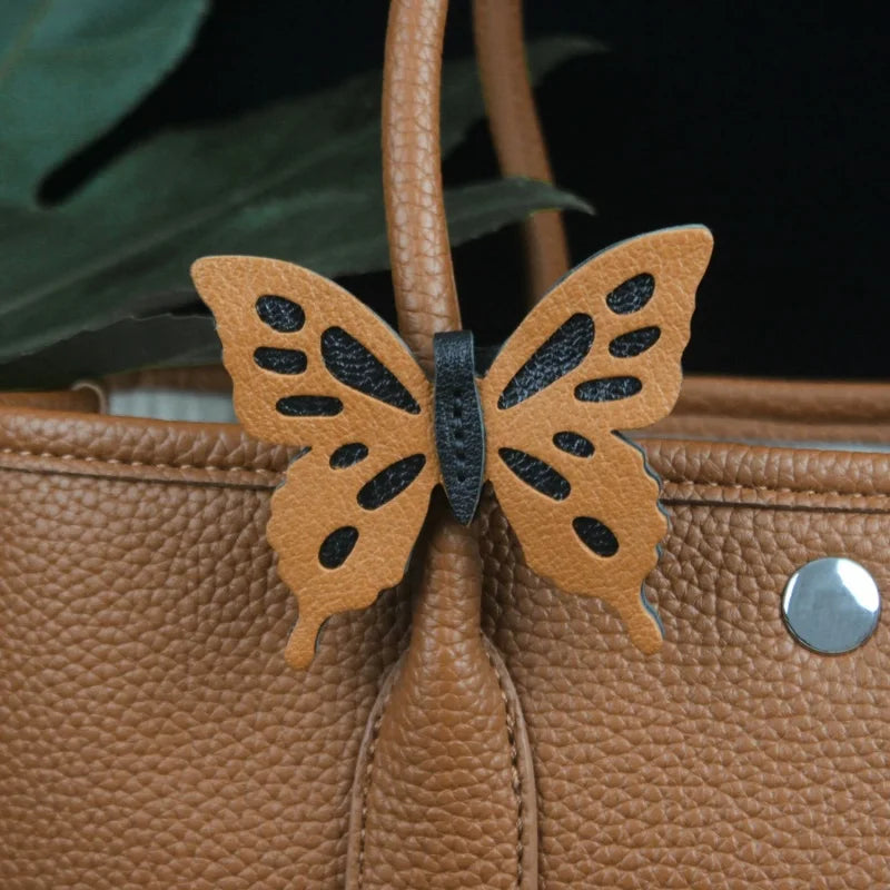 Dancing Butterfly Leather Bag Charm – Handmade Graceful Insect Pendant | Elegant Cowhide Accessory | Whimsical Gift for Women