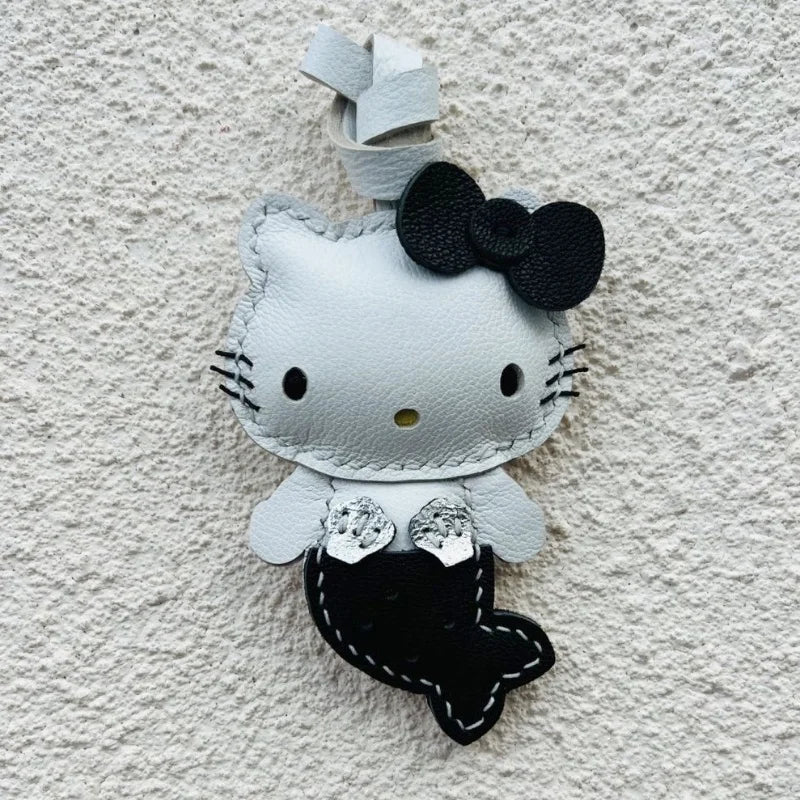 Mermaid Cat Leather Bag Charm – Handmade Whimsical Keychain | Fantasy Cat Pendant | Cute Gift for Mermaid Lovers