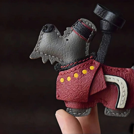 British Terrier Leather Bag Charm – Handmade Full-Grain Lambskin Dog Keychain | Retro London Guard-Inspired Design | Hand-Sewn Saddle Stitch | Luxury Gift for Pet Lovers