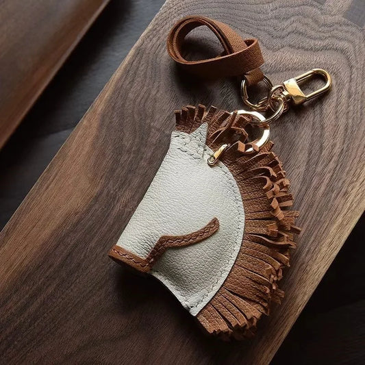 Handmade Horse Leather Bag Charm – Original Design Keychain Pendant | Genuine Cowhide Saddle Style Accessory | Unique Gift for Men & Women
