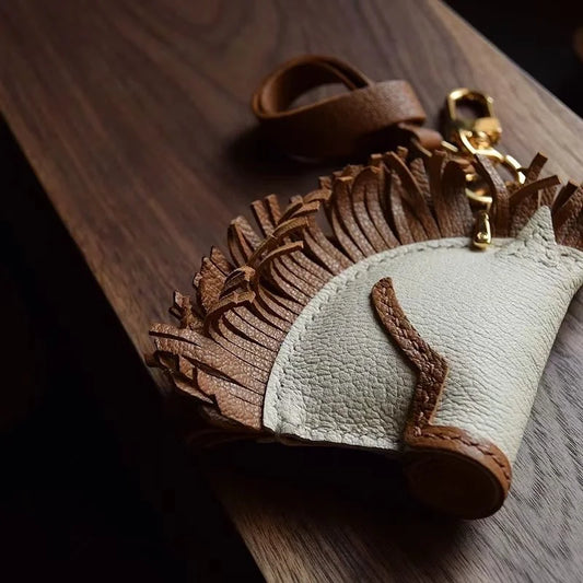 Handmade Horse Leather Bag Charm – Original Design Keychain Pendant | Genuine Cowhide Saddle Style Accessory | Unique Gift for Men & Women