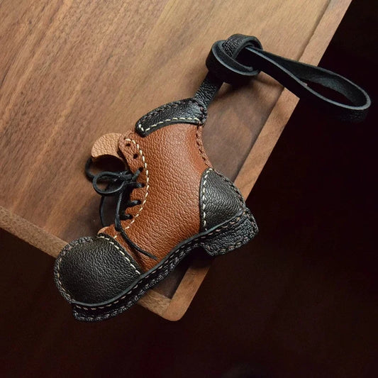 Vintage Leather Boot Bag Charm – Handmade Full-Grain Sheepskin Keychain | Retro Mini Boot Pendant for Handbags & Cars | Artisan Craft Accessory, Perfect Gift for Her