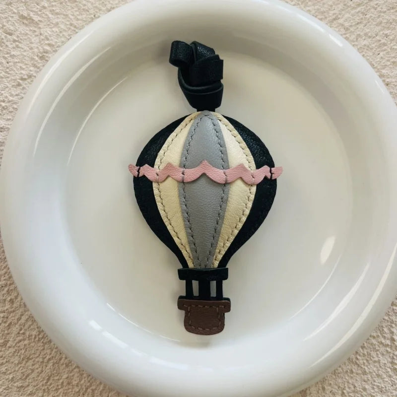 Handmade Leather Hot Air Balloon Bag Charm & Keychain – Artisan Leather Pendant with Soft Color Blocking | Three Color Options | Gift for Her