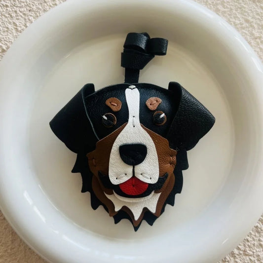 Handmade Bernese Mountain Dog Leather Bag Charm – Lambskin Dog Purse Pendant | Cute Puppy Handbag Accessory | Handcrafted Keychain Gift for Her
