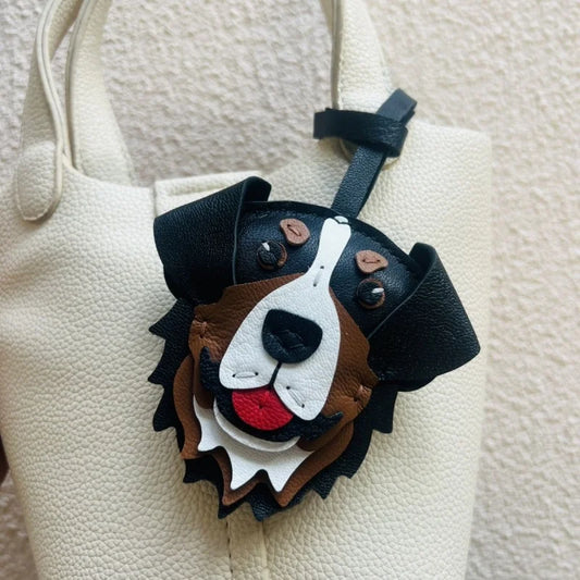Handmade Bernese Mountain Dog Leather Bag Charm – Lambskin Dog Purse Pendant | Cute Puppy Handbag Accessory | Handcrafted Keychain Gift for Her
