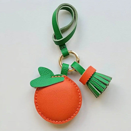 Orange Leather Bag Charm – Handmade Cowhide Fruit Pendant | Cute Citrus Keychain | Creative Couple & Bestie Gift Accessory