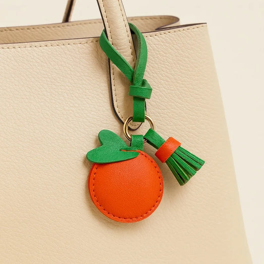 Orange Leather Bag Charm – Handmade Cowhide Fruit Pendant | Cute Citrus Keychain | Creative Couple & Bestie Gift Accessory