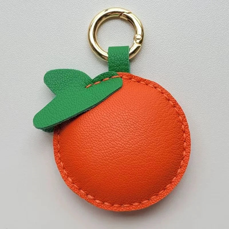 Orange Leather Bag Charm – Handmade Cowhide Fruit Pendant | Cute Citrus Keychain | Creative Couple & Bestie Gift Accessory