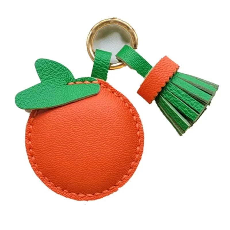 Orange Leather Bag Charm – Handmade Cowhide Fruit Pendant | Cute Citrus Keychain | Creative Couple & Bestie Gift Accessory